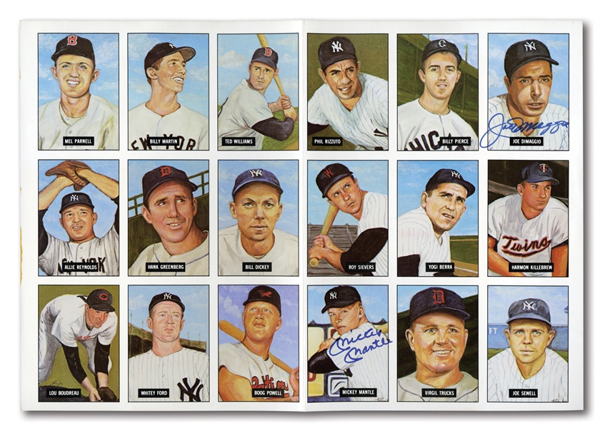 1982 TCMA UNCUT SHEET OF (18) SIGNED BY MICKEY MANTLE AND JOE DiMAGGIO